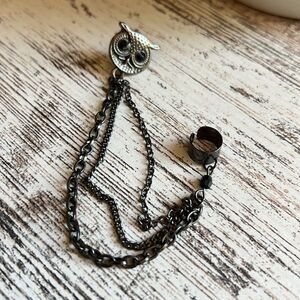 Owl Earring Chain Cuff Silver & Black Tone Grunge Goth